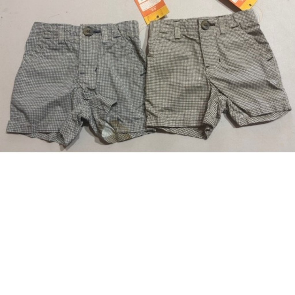 Infant Shorts Sonoma 3/6 Months 2 Pc Blue & Brown Checked 1/2 Elastic Waist Boy
